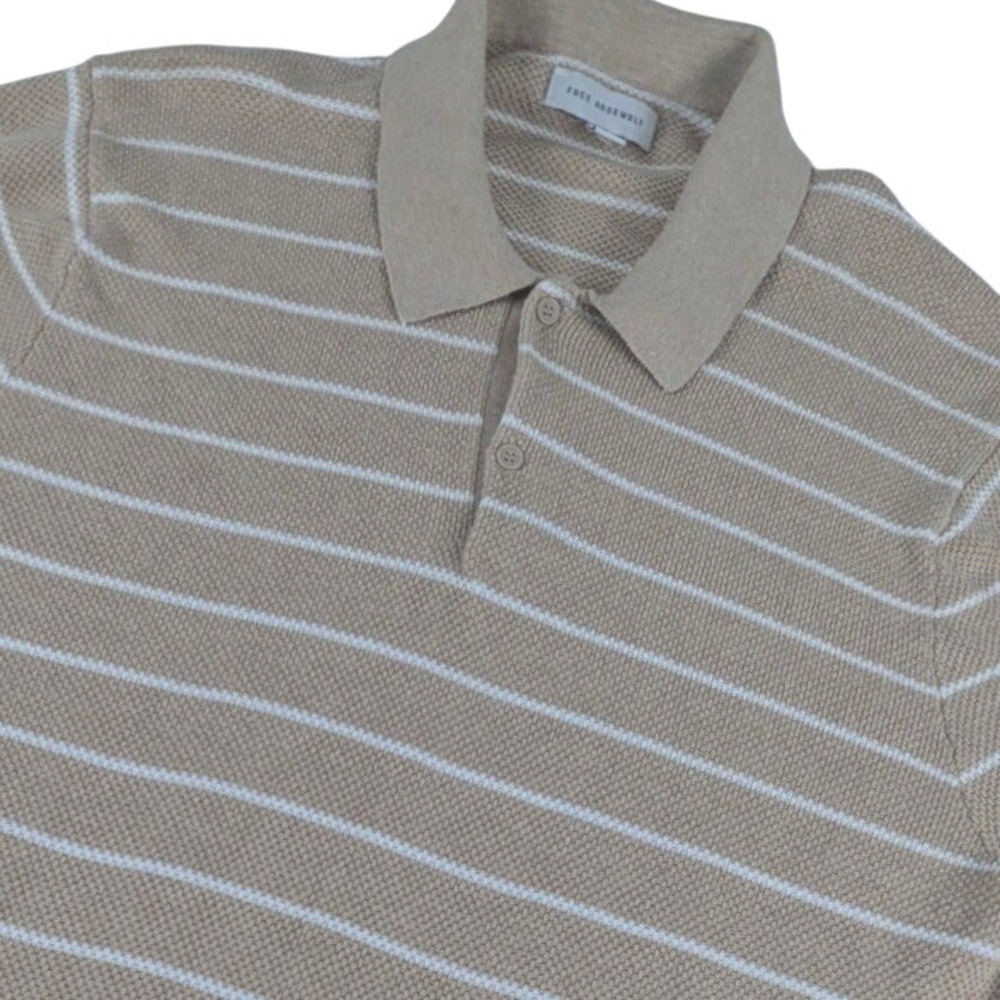 Free Assembly Mens XL Tan White Striped Knit Polo Shirt Cotton Modal MSW00106SL